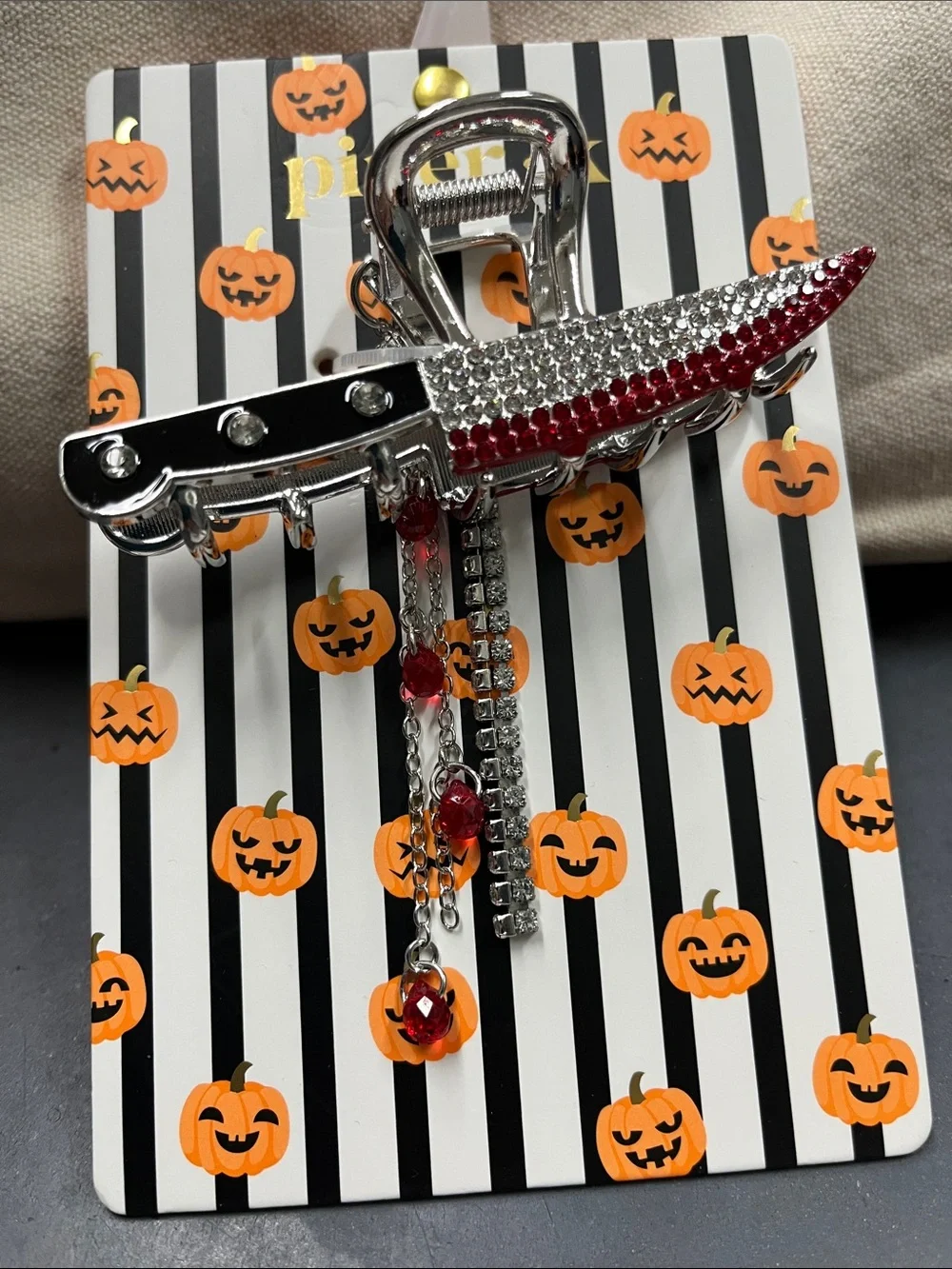 NEW Piper K Red & Silver Rhinestone Dagger Metal Hair Clip
